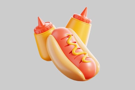 Preview: Cartoon hotdog with mustard bottles