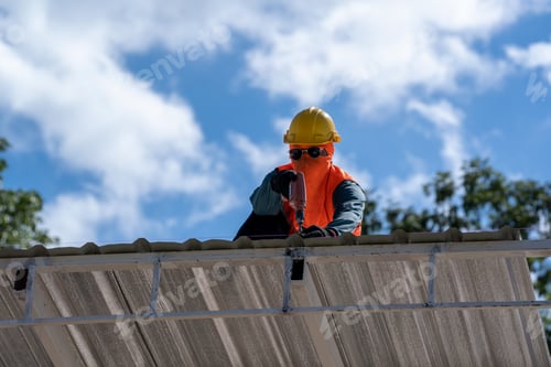 Preview: The Roofer technicians work and installing new roof structure on top roof.