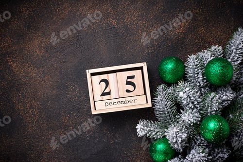 Preview: Christmas background with branch of tree and balls