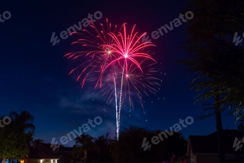 Preview: Beautiful view of colorful fireworks on Independence day in Murrieta, CA, USA