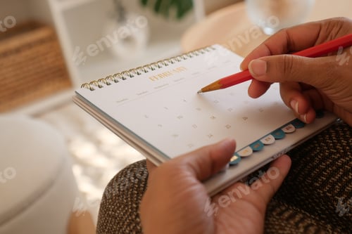 Preview: Planning February events with a calendar and a red pencil