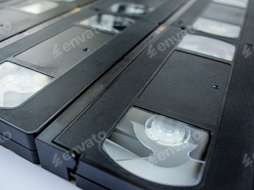 Preview: video cassettes close-up, retro and vintage,