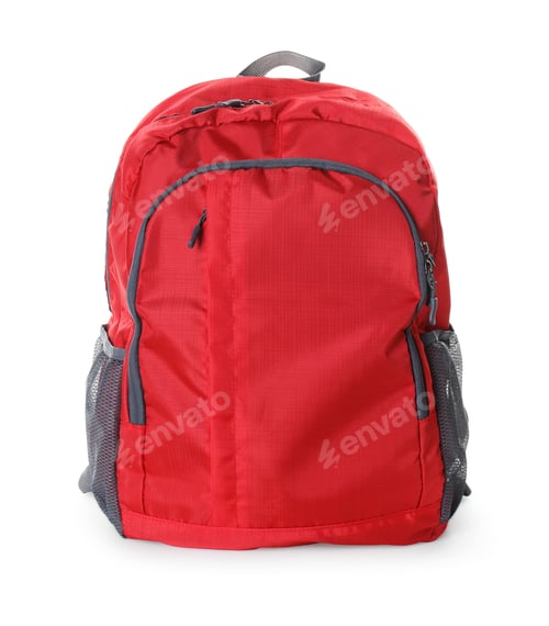 Preview: Red backpack isolated on white. Back to school