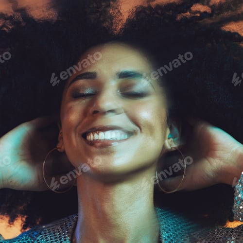 Preview: Hair, beauty and face blur of black woman with afro in studio for hair care, beauty products and we