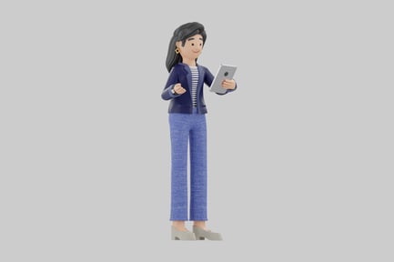 Preview: Cartoon businesswoman using tablet