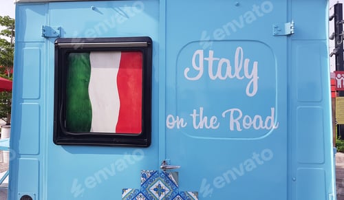 Preview: Food truck colored in blue. Italy on the road.