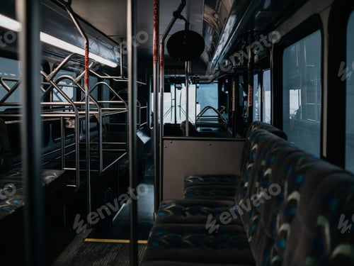 Preview: Empty bus shuttle public transportation transit urban street life daily work commute