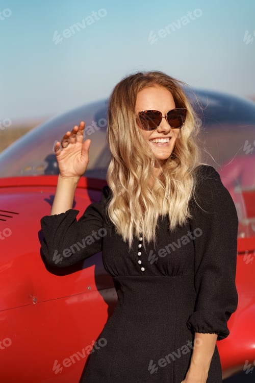 Preview: Glamorous woman posing on plane background