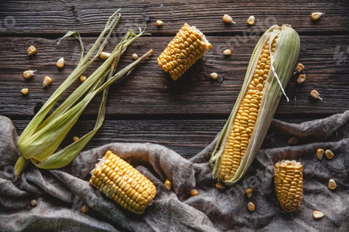 Preview: fresh corn on wooden table