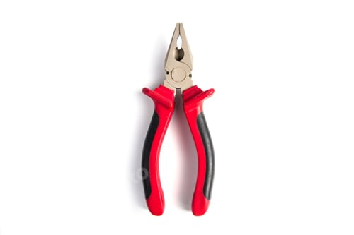 Preview: Pliers with red insulating handles on white background. Working tool for repair.