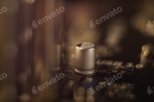 Preview: Macro shot of a microcircuit with bokeh lights