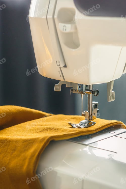 Preview: Sewing.Handmade from home.Sewing machine and project in quarantine, lockdown.Hobby, meditation, zero