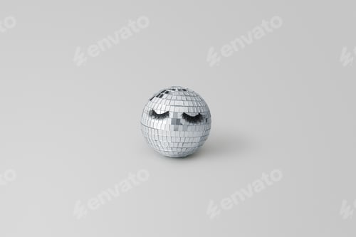 Preview: Creative concept of mental health. Mirror ball with glued on eyelashes expressing sadness.