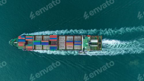 Preview: Stern of large cargo container ship import export container box on the ocean