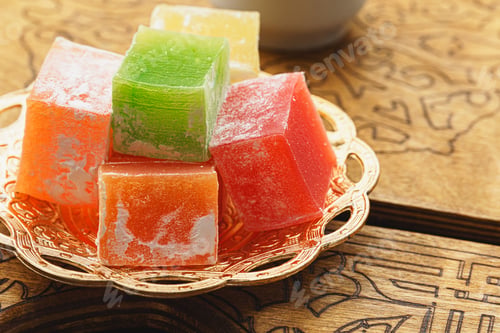 Preview: Close up of a little oriental plate with turkish delights