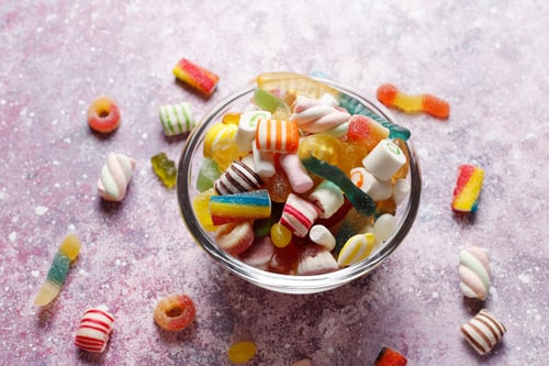 Preview: Colorful candies, jelly and marmalade,unhealthy sweets.