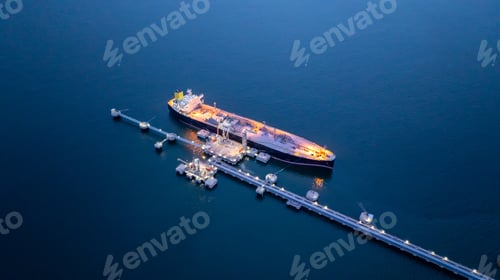 Preview: Aerial view LPG gas tanker ship at oil and gas terminal platform, Liquefied Petroleum Gas tanker