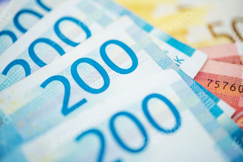 Preview: Close-up View of Norwegian Krones Banknotes Showing Denomination in Currency Notes