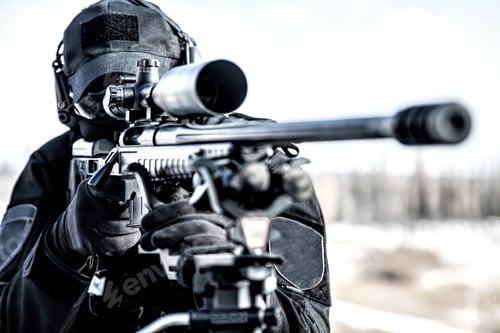 Preview: Equipped police SWAT sniper shooting with rifle