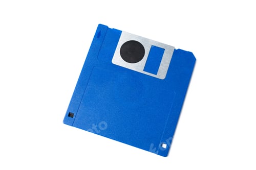 Preview: Vintage blue floppy disk on a white background for data storage and retrieval