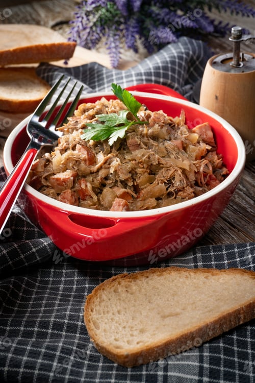 Preview: Bigos - sauerkraut stewed with meat, dried mushrooms and sausage.
