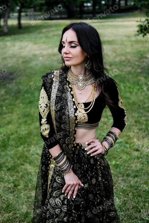 Preview: Portrait Of A Female Model In Ethnic Indian Costume With Jewellery And Traditional Makeup.