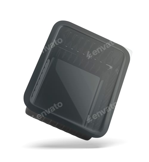 Preview: Black plastic packaging for various types of food