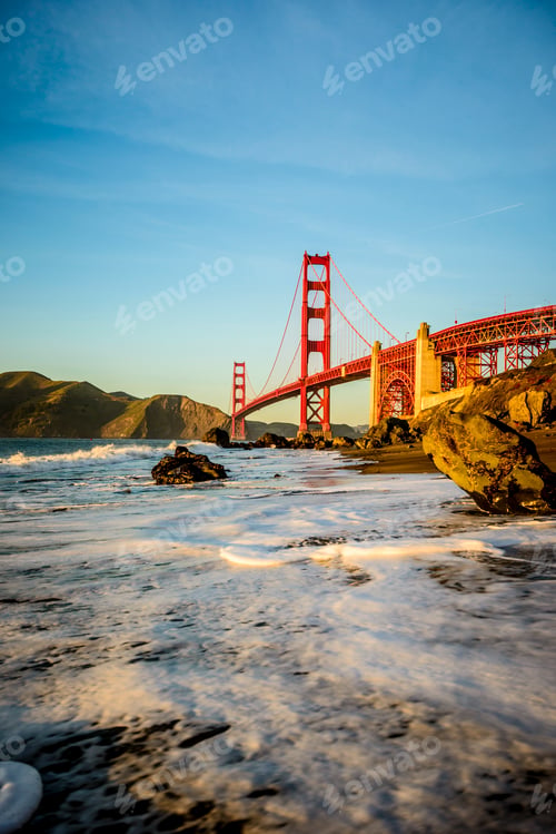 Preview: 54934,View of Golden Gate Bridge from beach, San Francisco, California, United States