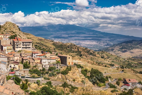 Preview: Cesaro, Bronte towns and Etna Volcano. Sicily, Italy