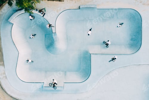 Preview: Skate park with men riding bicycles