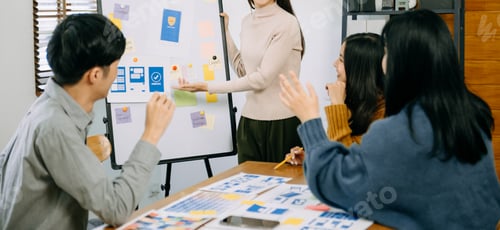 Preview: UX graphic designer planning application process development prototype wireframe for web smart phone