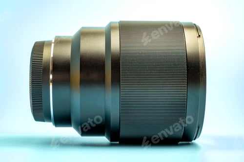 Preview: Optical digital camera lens isolated on blue background