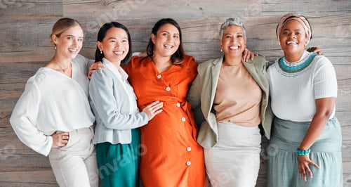 Preview: Friendship, happy and portrait of a pregnant woman with females by a wood wall at her baby shower.