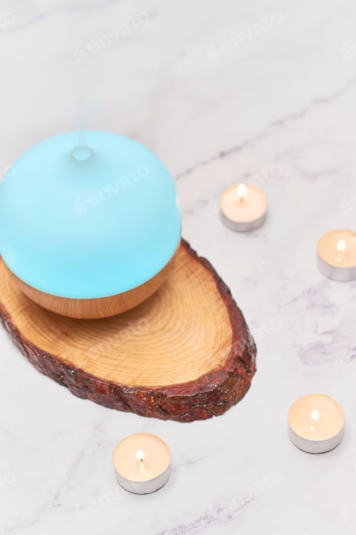 Preview: Aroma oil diffuser and candles. Aromatherapy concept