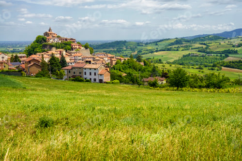 Preview: Landscape on the Tortona hills at springtime. View of Sarezzano