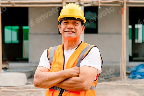 Preview: Portrait of cvil engineer with safety uniform working at construction site outdoor, Construction