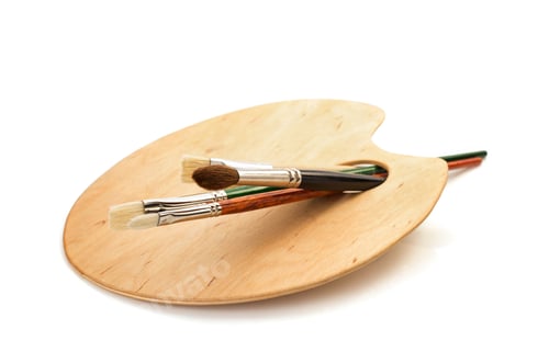 Preview: wooden palette and paintbrush isolated on white