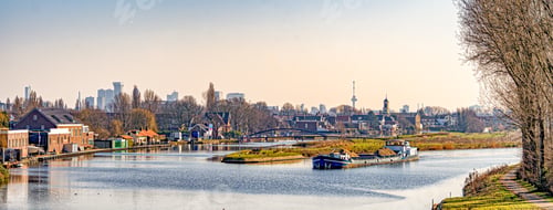 Preview: Panoramic view on Rotterdam-Overschie with on the background the skyline of Rotterdam