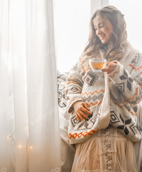 Preview: cozy Cup of tea the girl in the hands