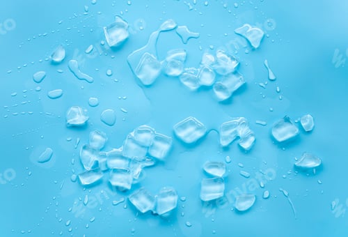 Preview: ice cube melting on blue background