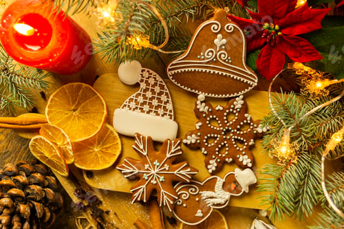 Preview: Christmas decoration with gingerbread, card concept