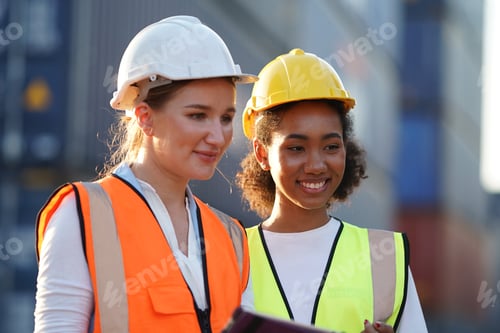 Preview: foreman checking containers in the terminal, at import and export business logistic company.