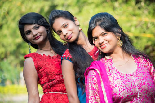 Preview: Happy Indian young girls smiling and having fun at outdoor.
