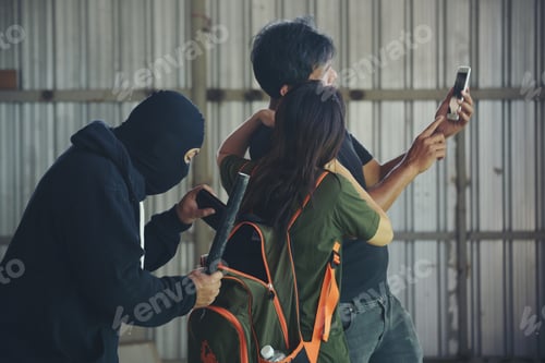 Preview: Terrorist war criminal men make crime thief in black dress head shot. Bad anonymous soldier army