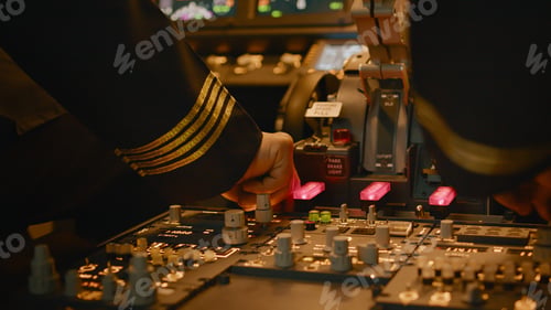 Preview: Aircrew captain turning on power buttons to takeoff with airplane