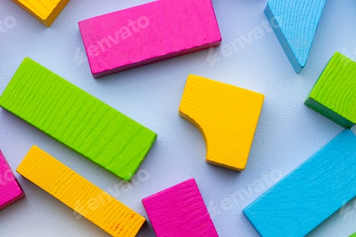 Preview: Wooden toy building kit details on blue background
