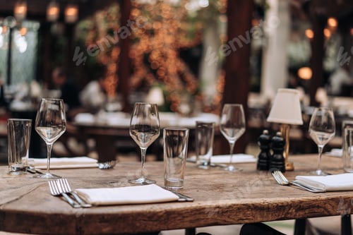 Preview: Restaurant table set up for dinner