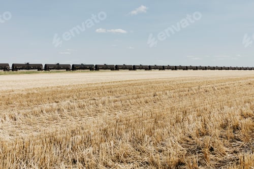 Preview: Oil train cars and fallow farmland, near Swift Current, Saskatchewan, Canada.