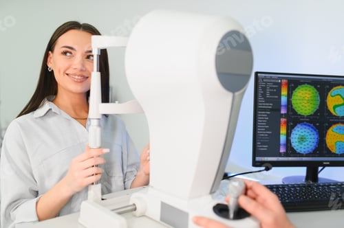 Preview: Woman receiving eye exam at ophthalmology clinic