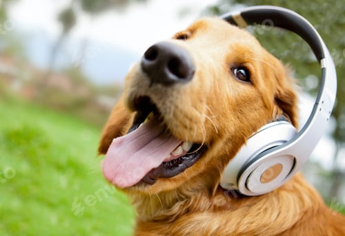 Preview: Cute Dog Listening To Music With Headphones - Outdoors